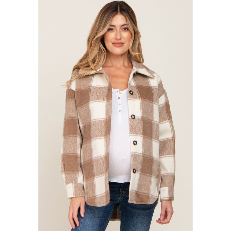 Mocha Plaid Maternity Jacket