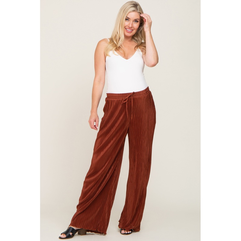 Rust Pleated Maternity Wide Leg Pants