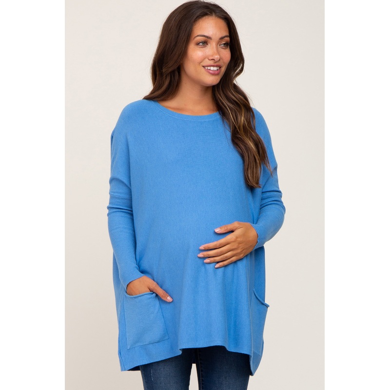 Aqua Pocketed Dolman Maternity Top