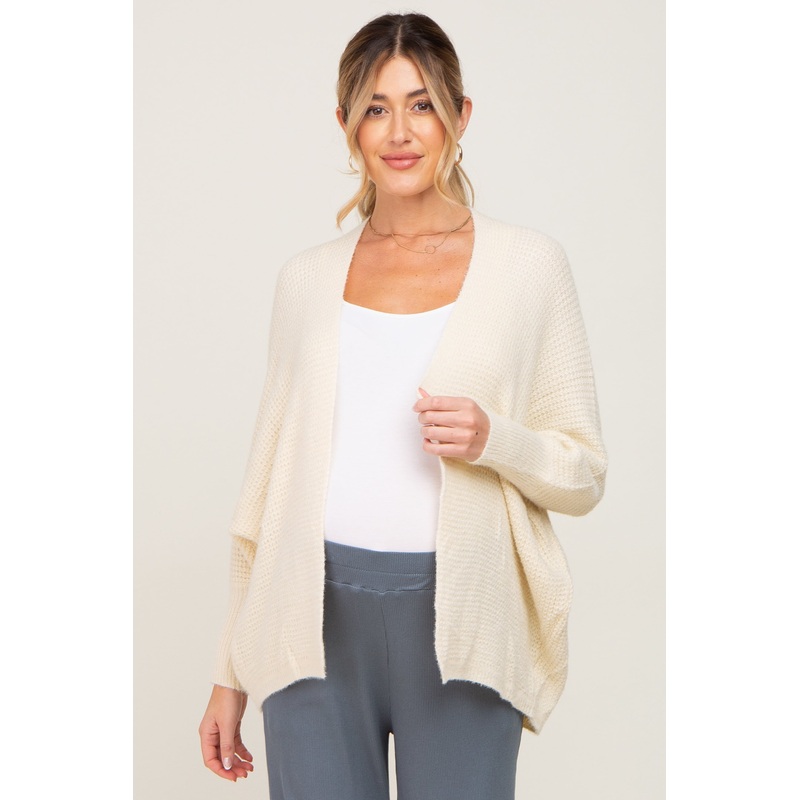 Beige Brushed Knit Dolman Sleeve Maternity Cardigan
