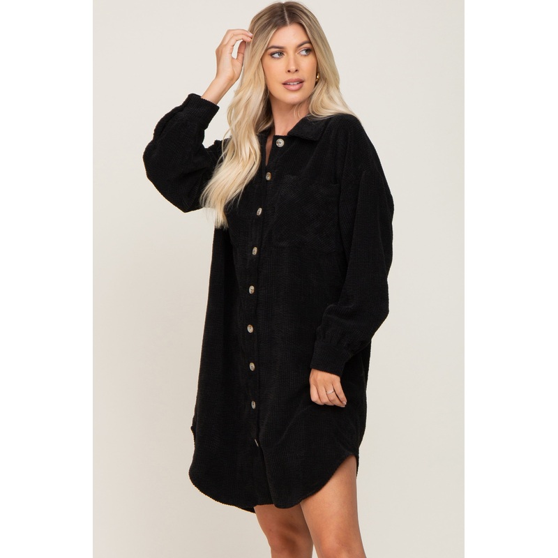 Black Corduroy Button Down Dress