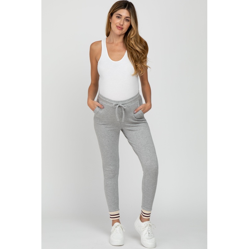 Heather Grey Striped Cuff Maternity Sweatpants