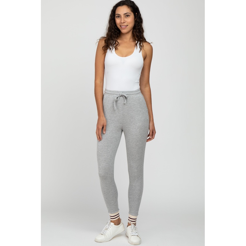 Heather Grey Striped Cuff Sweatpants