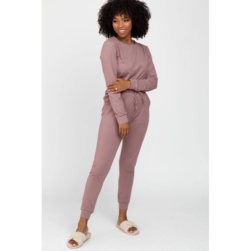 Mauve Soft Knit Jogger Lounge Set