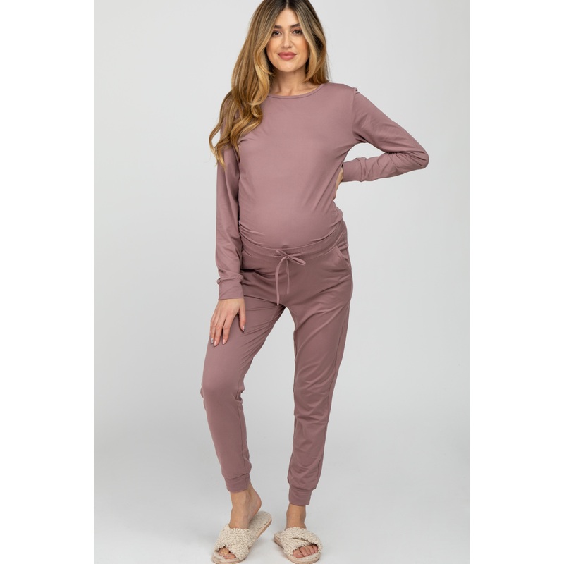 Mauve Soft Knit Jogger Maternity Lounge Set