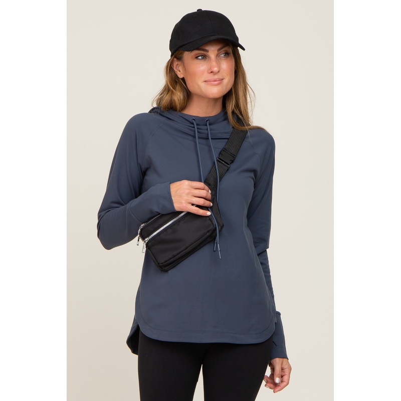 Navy Hooded Long Sleeve Active Top