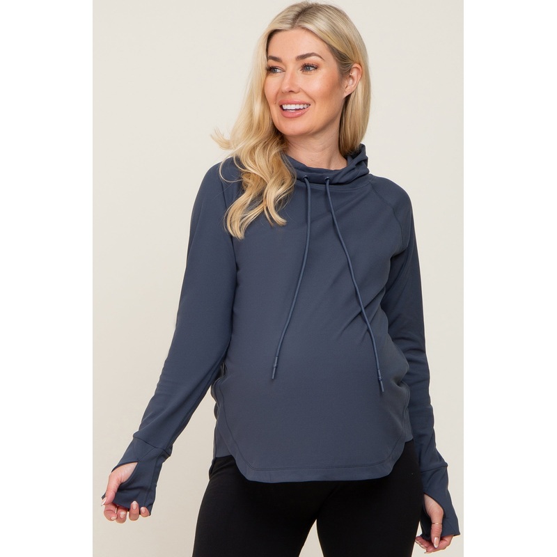 Navy Hooded Long Sleeve Maternity Active Top