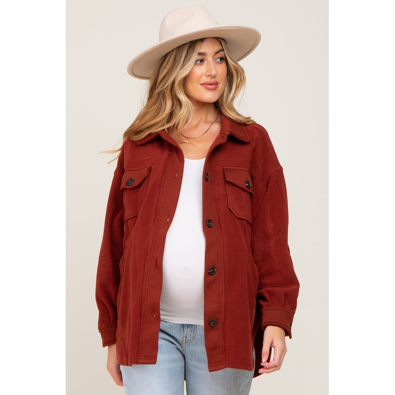Rust Fleece Lightweight Maternity Coat