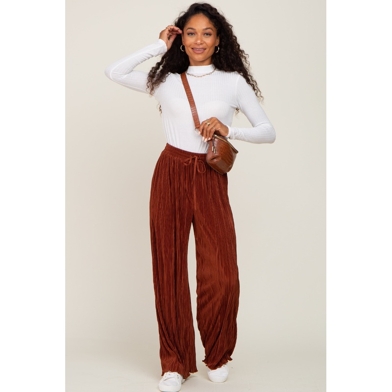 Rust Pleated Wide Leg Pants