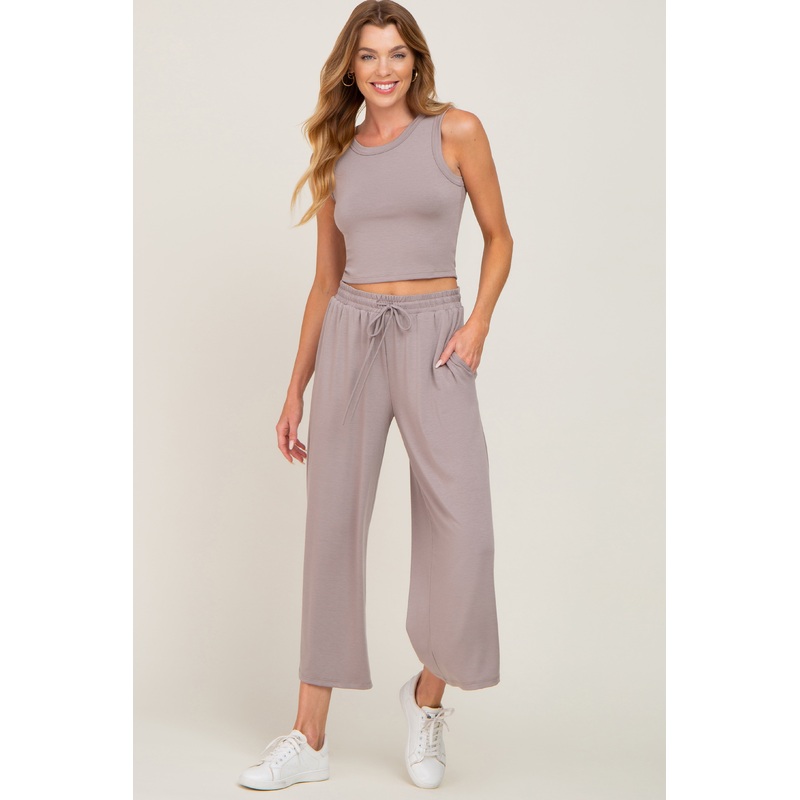Taupe Crop Tank Lounge Set