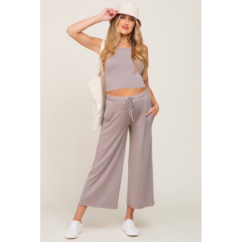 Taupe Crop Tank Maternity Lounge Set