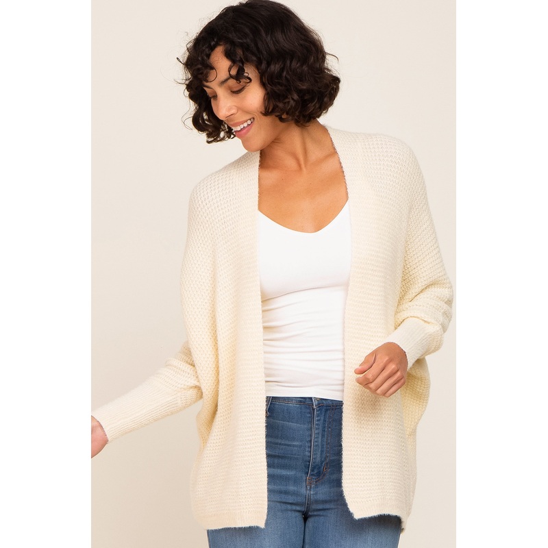 Beige Brushed Knit Dolman Sleeve Cardigan