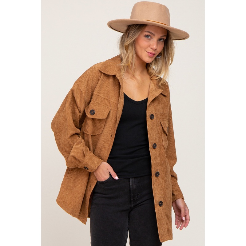 Camel Corduroy Shirt Jacket