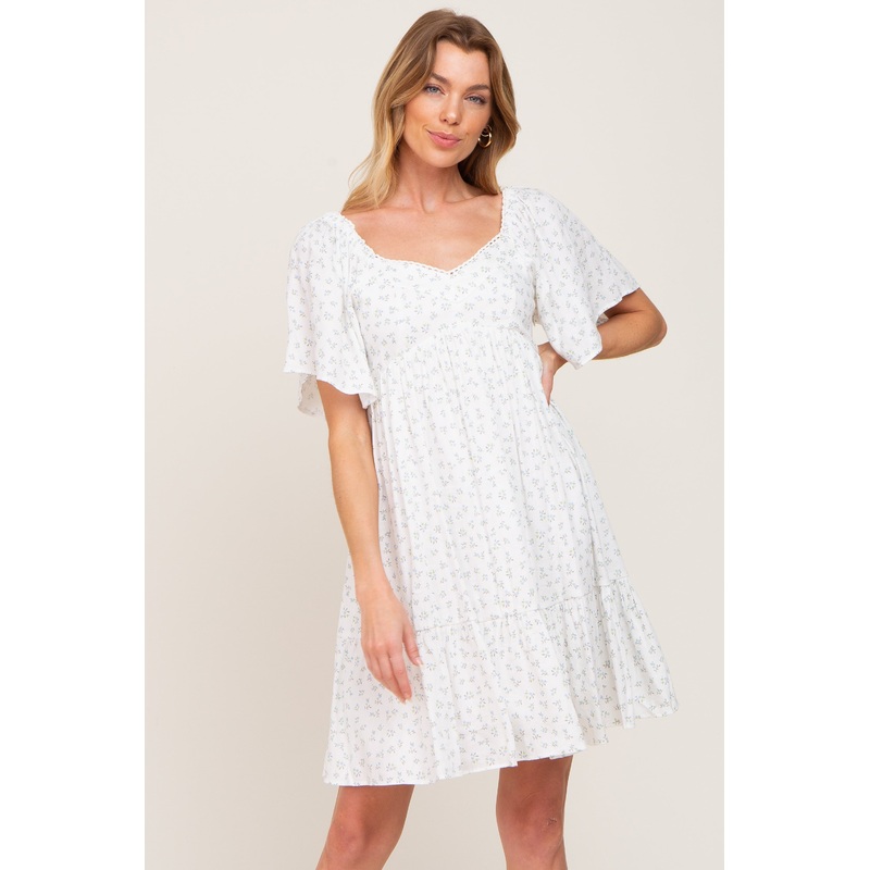 White Light Blue Floral Sweetheart Neckline Dress