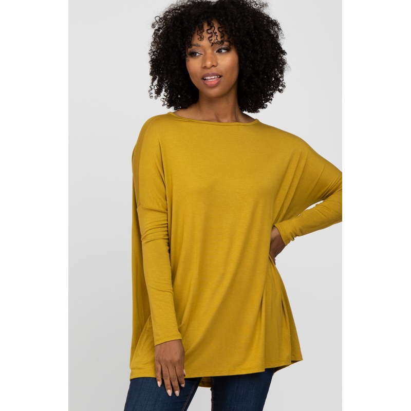 Yellow Wide Neck Long Sleeve Top