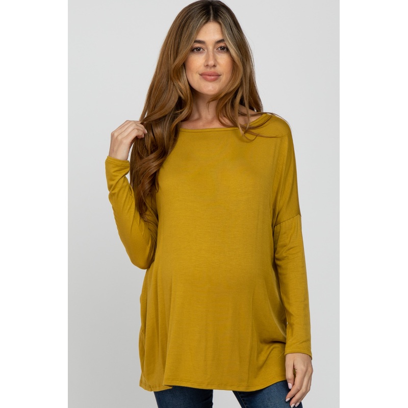 Yellow Wide Neck Maternity Long Sleeve Top