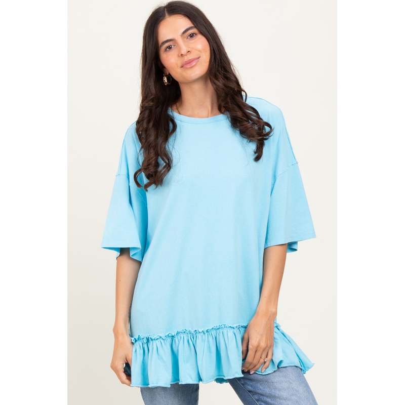 Aqua Relaxed Ruffled Tunic Top