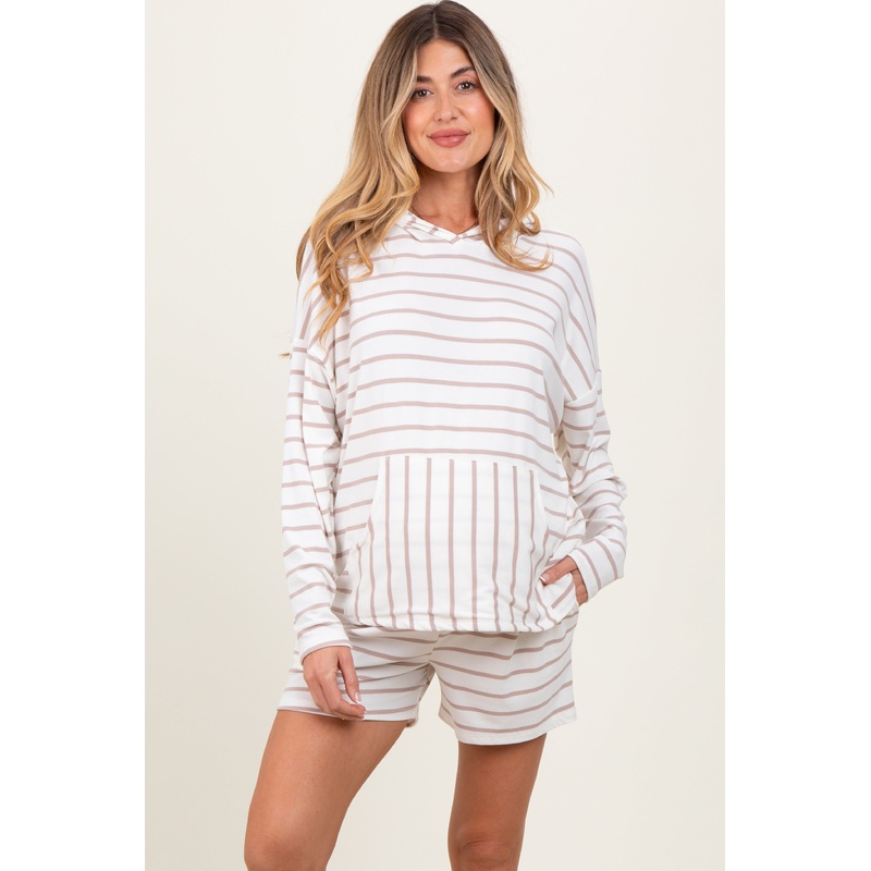 Ivory Cozy Striped Ribbed Two-Piece Maternity Lounge Set