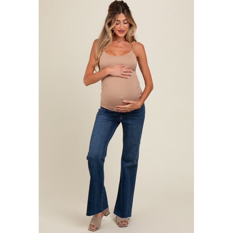 Navy Blue Flare Leg Raw Hem Maternity Jeans