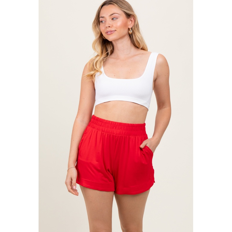 Red Basic Rounded Hem Shorts