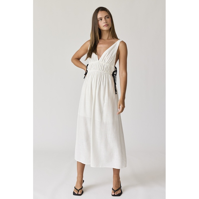 White V-Neck Maxi Dress
