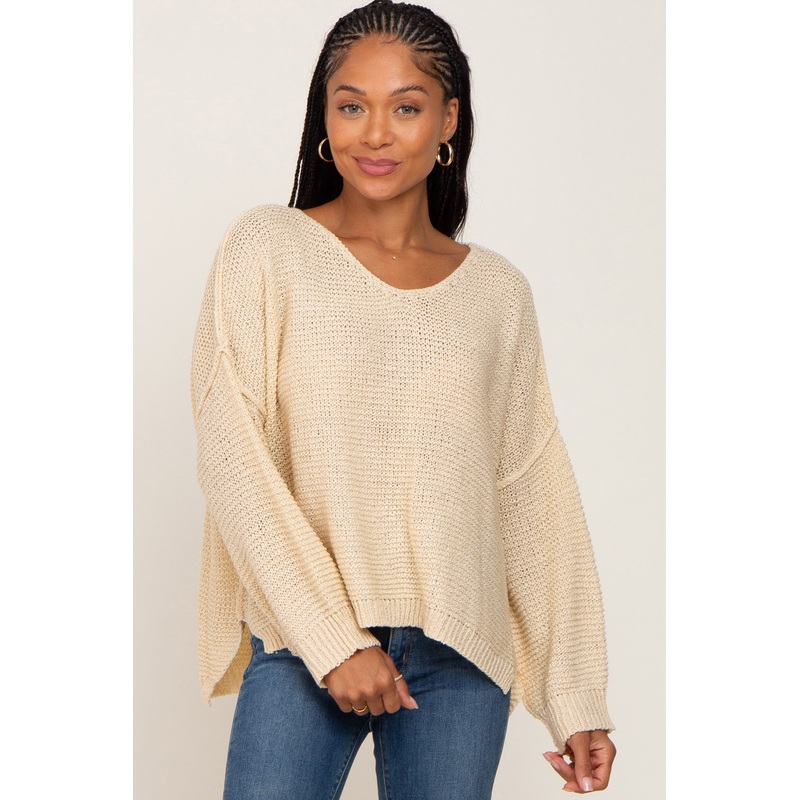 Beige Knit Dolman Sleeve Sweater
