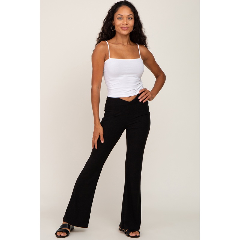 Black Ribbed Layered V-Front Leggings