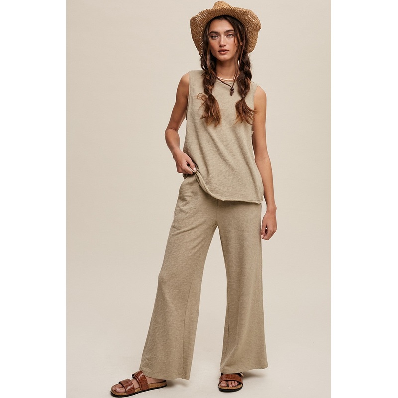 Light Olive Slub Knit Pants Set