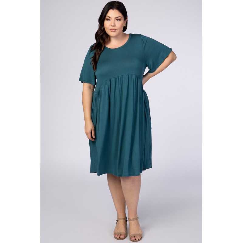 Teal Solid Plus Babydoll Dress