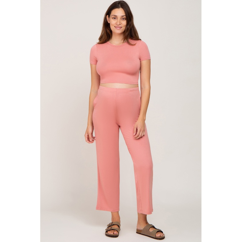 Mauve Crop Top Maternity Lounge Set