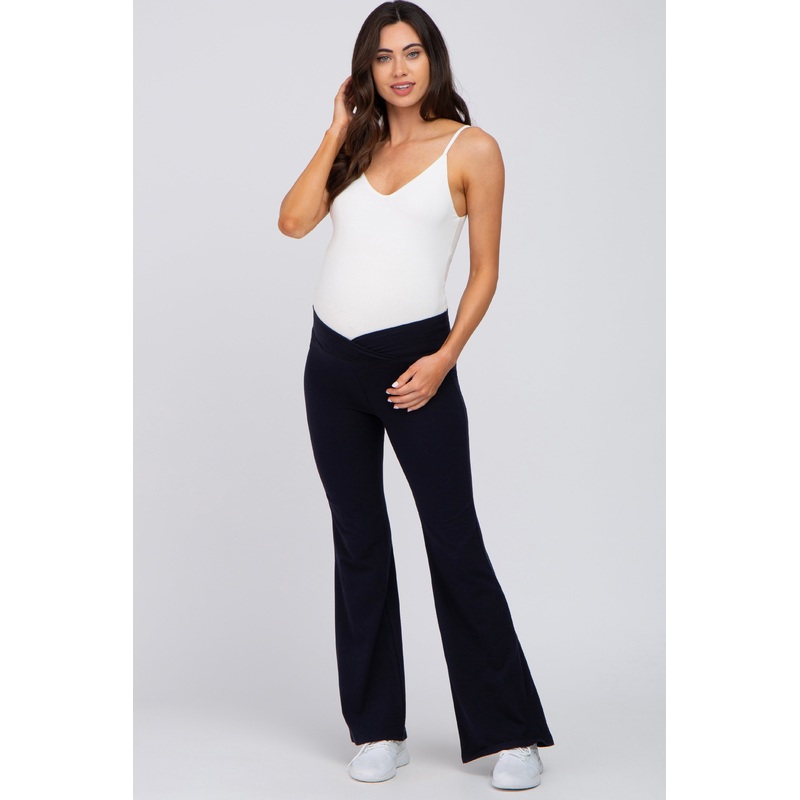 Navy Layered V-Front Maternity Leggings