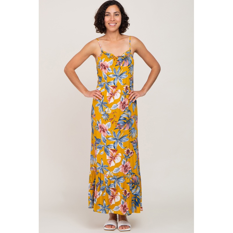 Yellow Tropical Floral Maxi Dress