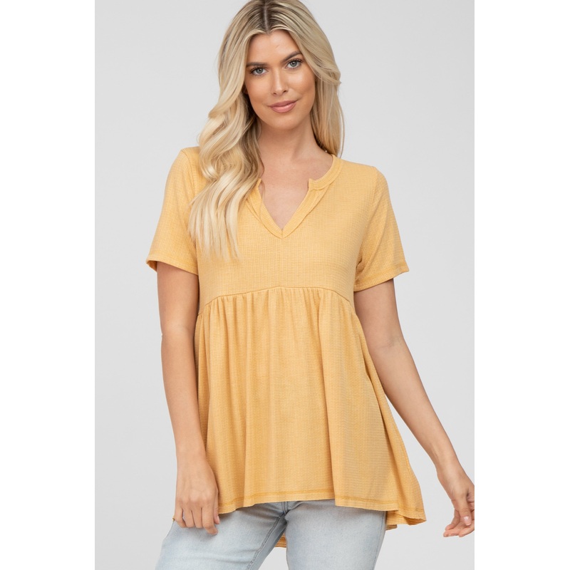 Yellow V Neck Short Sleeve Top