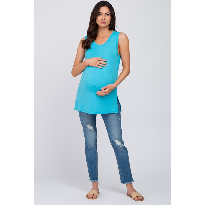 Aqua Sleeveless Side Slit Maternity Top