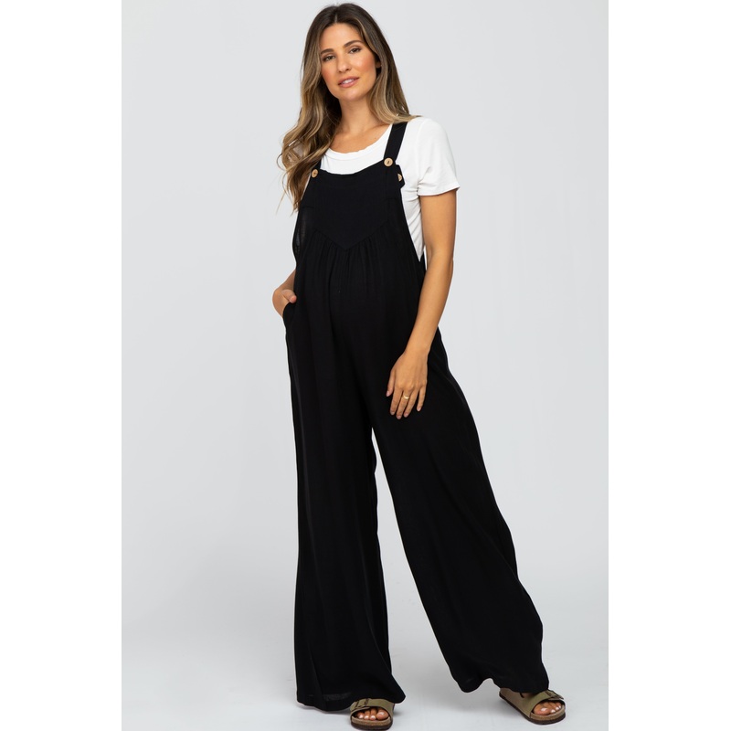 Black Wide Leg Maternity Overalls