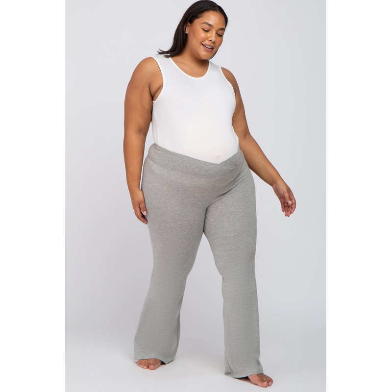 Heather Grey Layered V-Front Maternity Plus Leggings