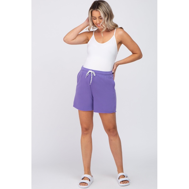 Lavender Drawstring Fleece Maternity Shorts