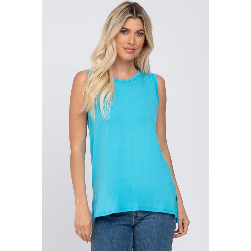 Aqua Sleeveless Side Slit Top