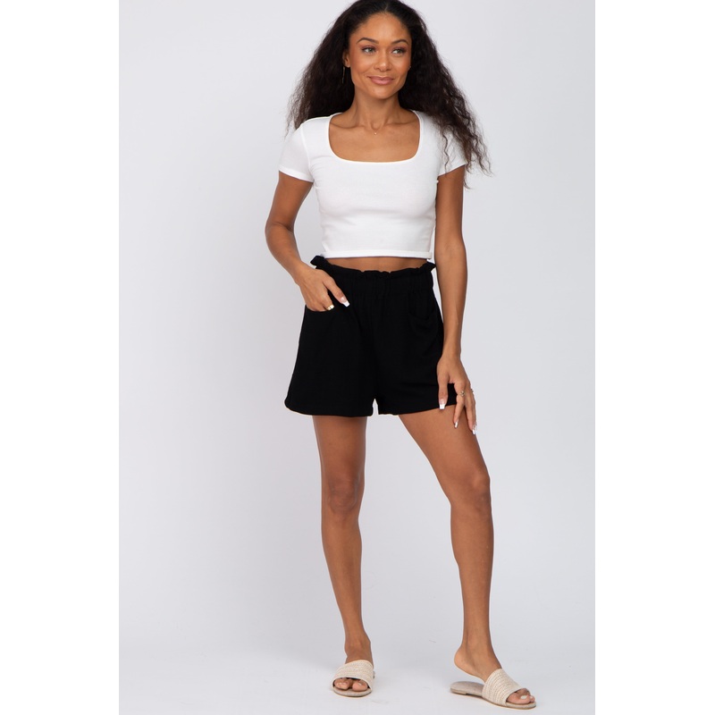 Black Smocked Waist Pocket Shorts