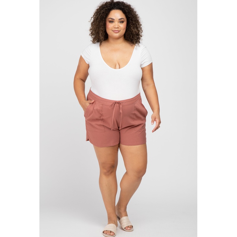 Rust Drawstring Maternity Plus Shorts