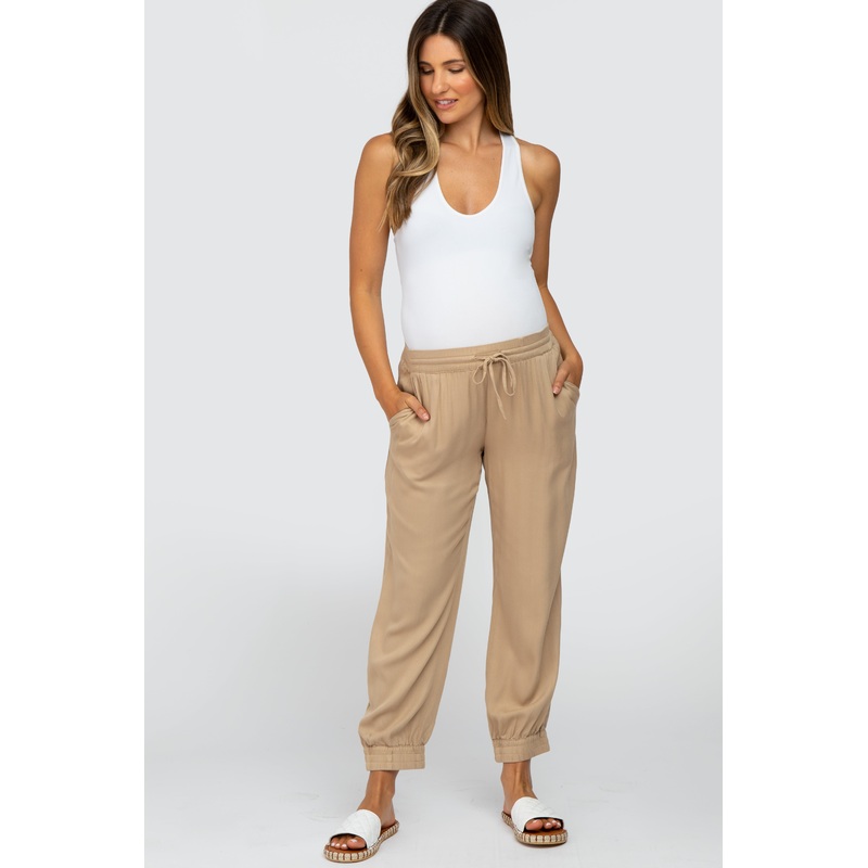 Taupe Woven Maternity Joggers