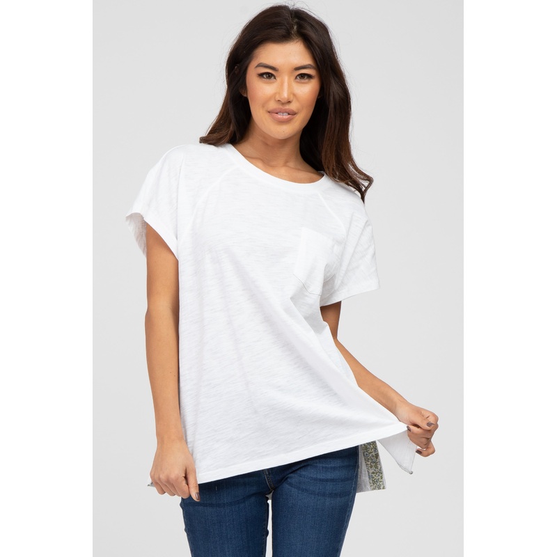 White Heathered Front Pocket Top