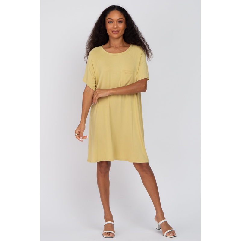 Yellow Front Pocket Raglan Dress