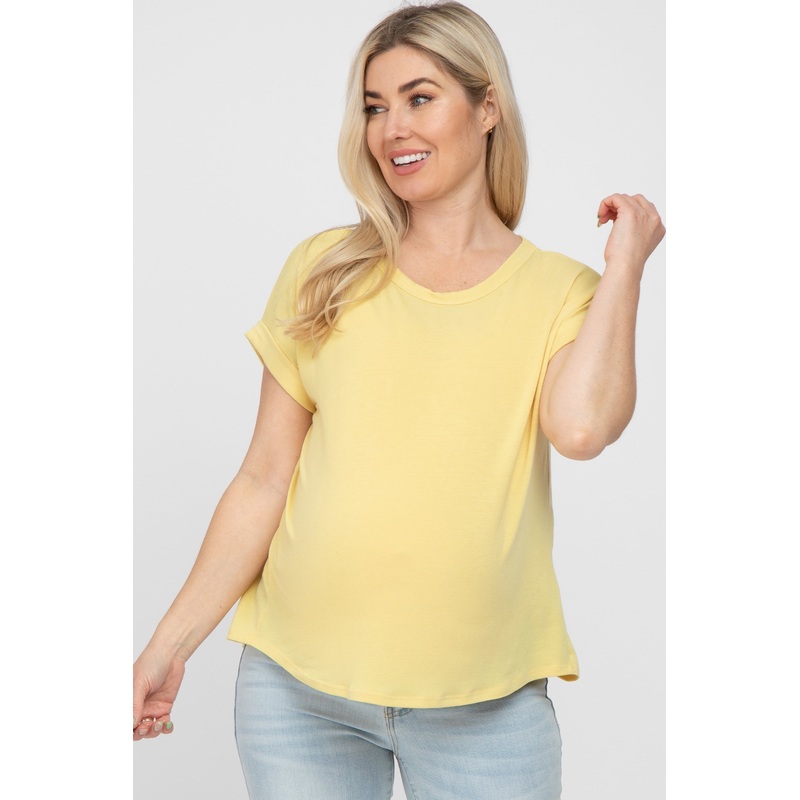 Yellow Short Sleeve Curved Hem Maternity Top
