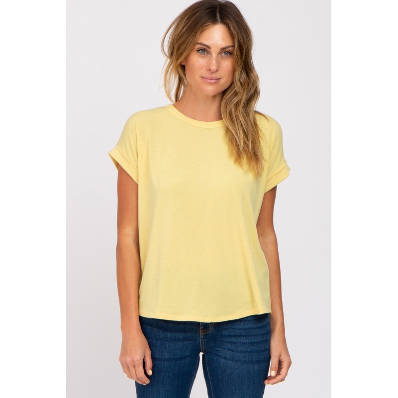 Yellow Short Sleeve Curved Hem Top
