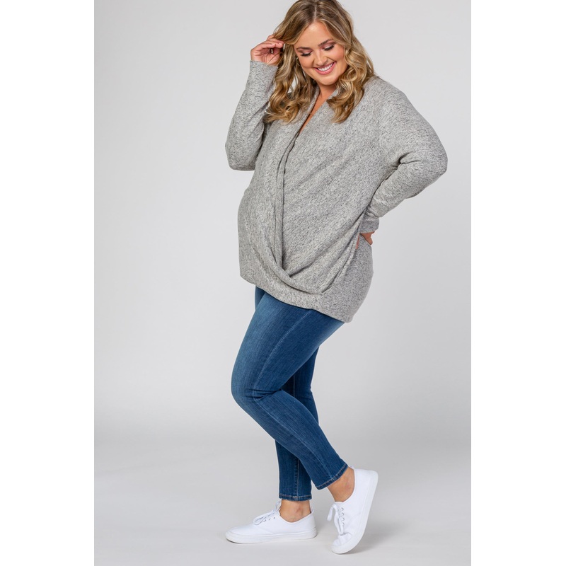 Beige Draped Wrap Plus Maternity Nursing Top
