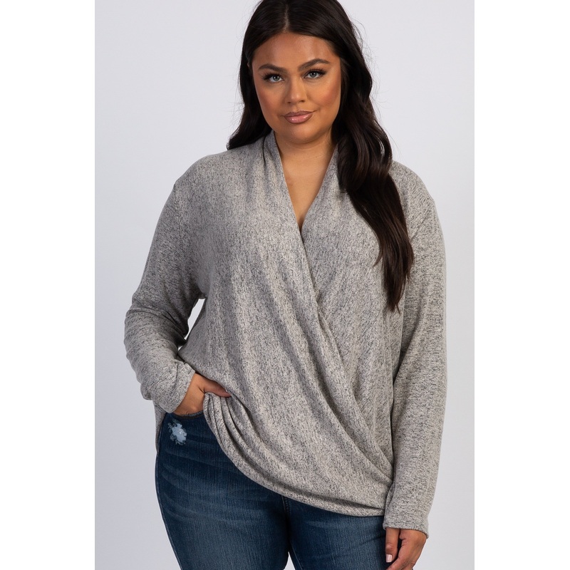 Beige Draped Wrap Plus Nursing Top