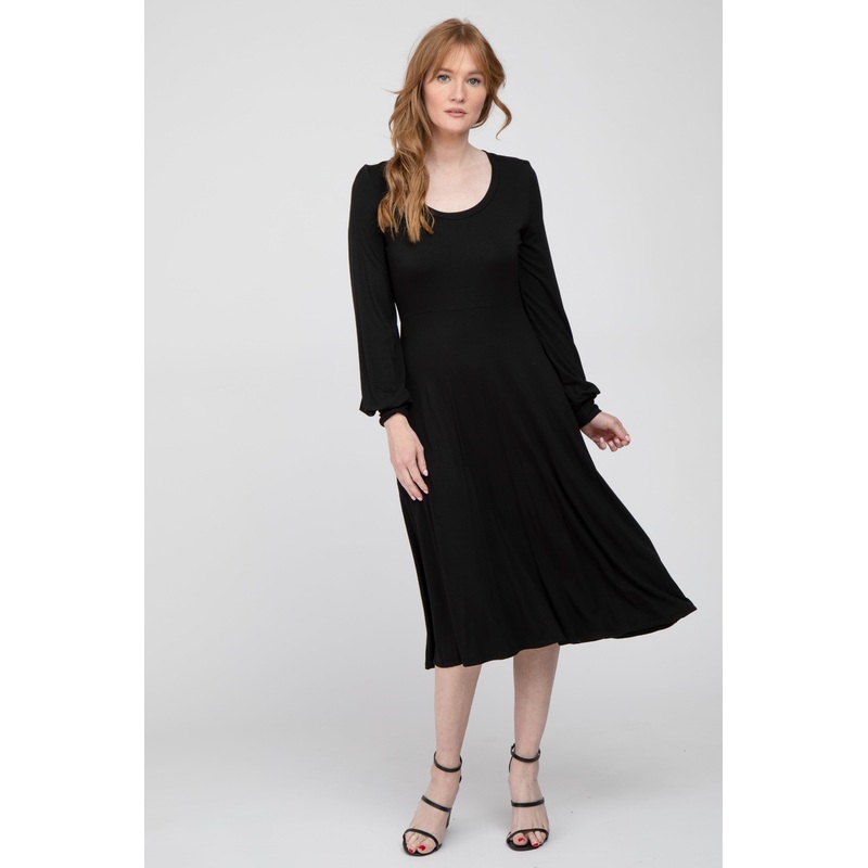 Black Bubble Sleeve Midi Dress
