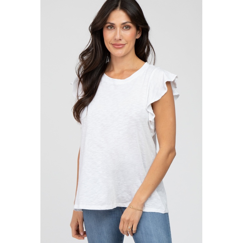 White Ruffle Sleeve Top