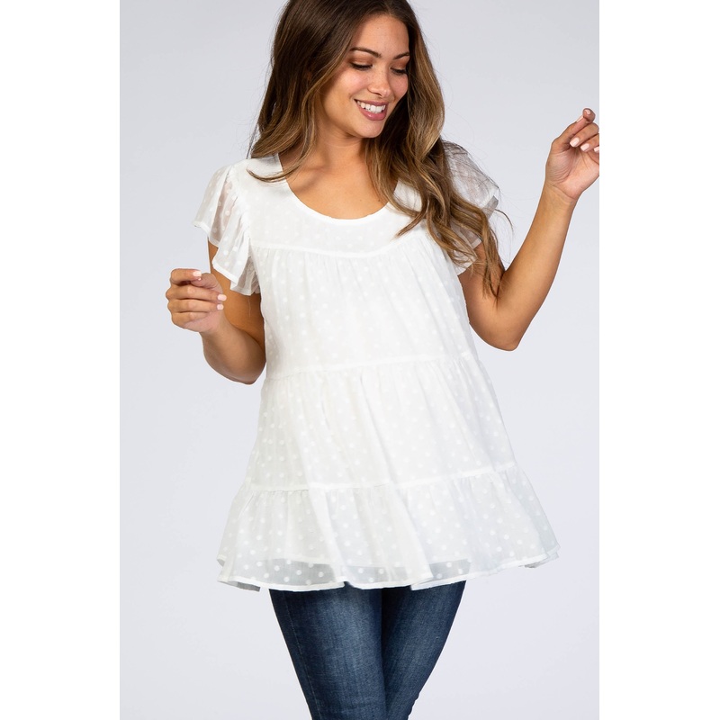 White Swiss Dot Tiered Maternity Blouse